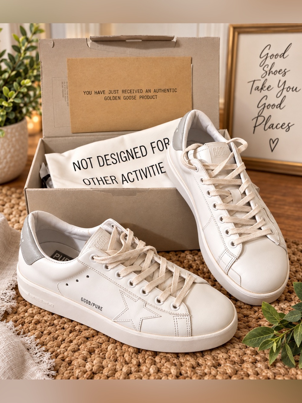 Golden Goose Pure Star White Sneakers with Gray Heel Tab - Women’s